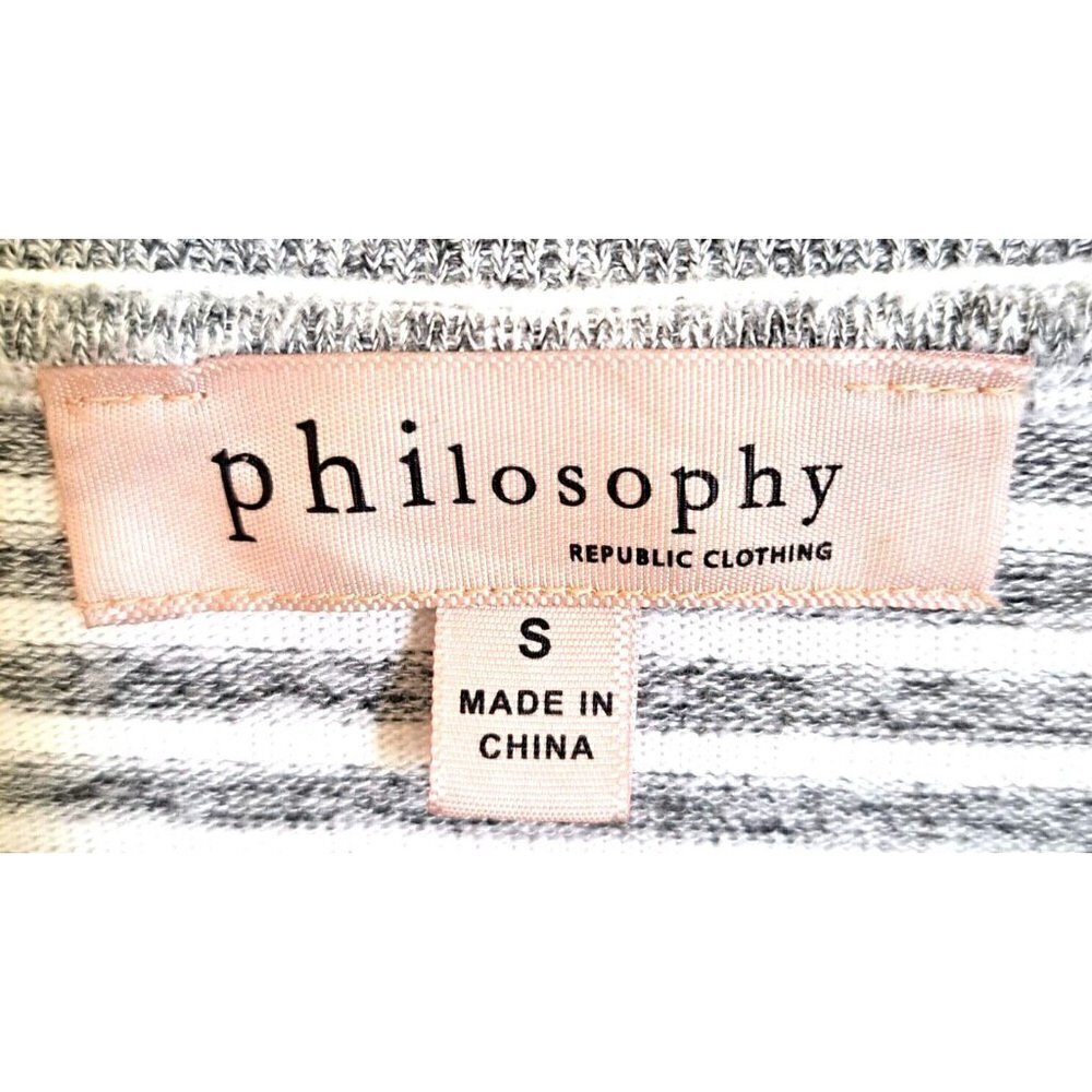 Philosophy S Gray/White Stripe Round Neck 3/4 Sleeve Pullover Sweater - Picture 2 of 5